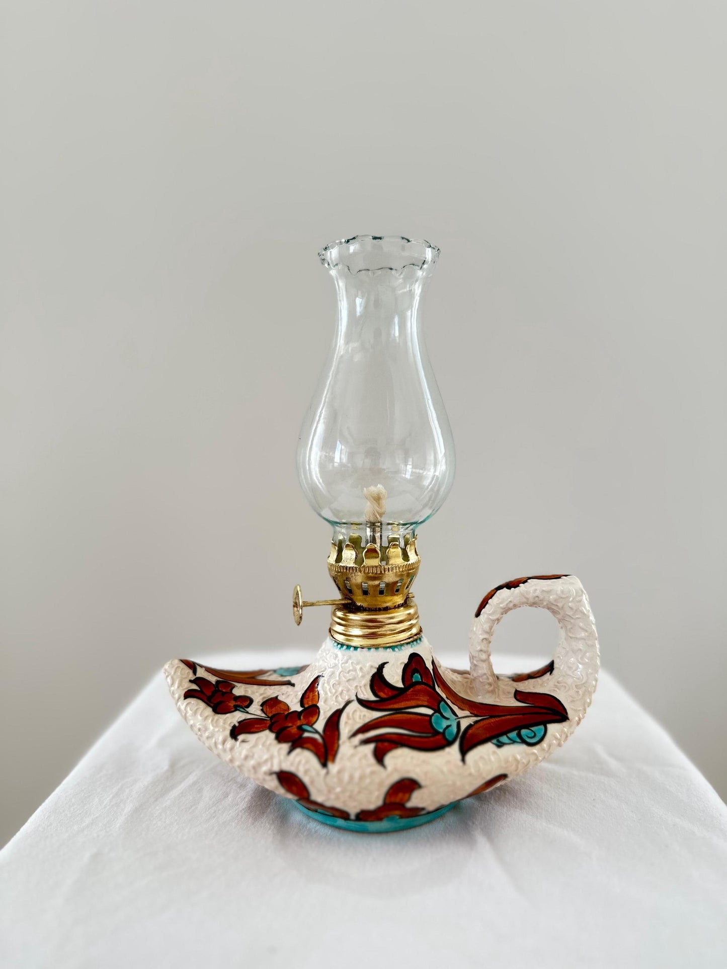 Handmade Turkish Ceramic Oil Lamp: Vintage Aladdin Lantern
