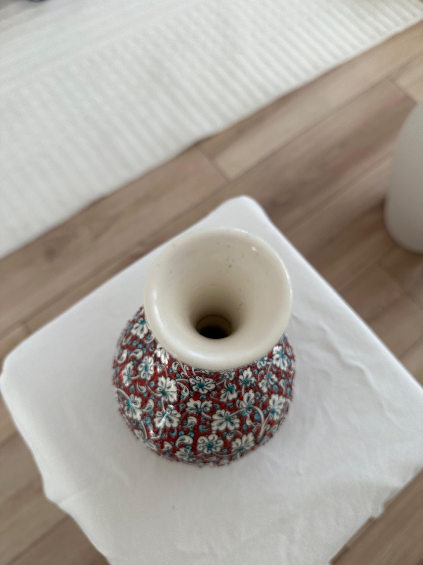 Handmade Turkish Teardrop Ceramic Vase - Red Floral Pattern Decorative Home Decor - Boho Style Unique Gift Idea