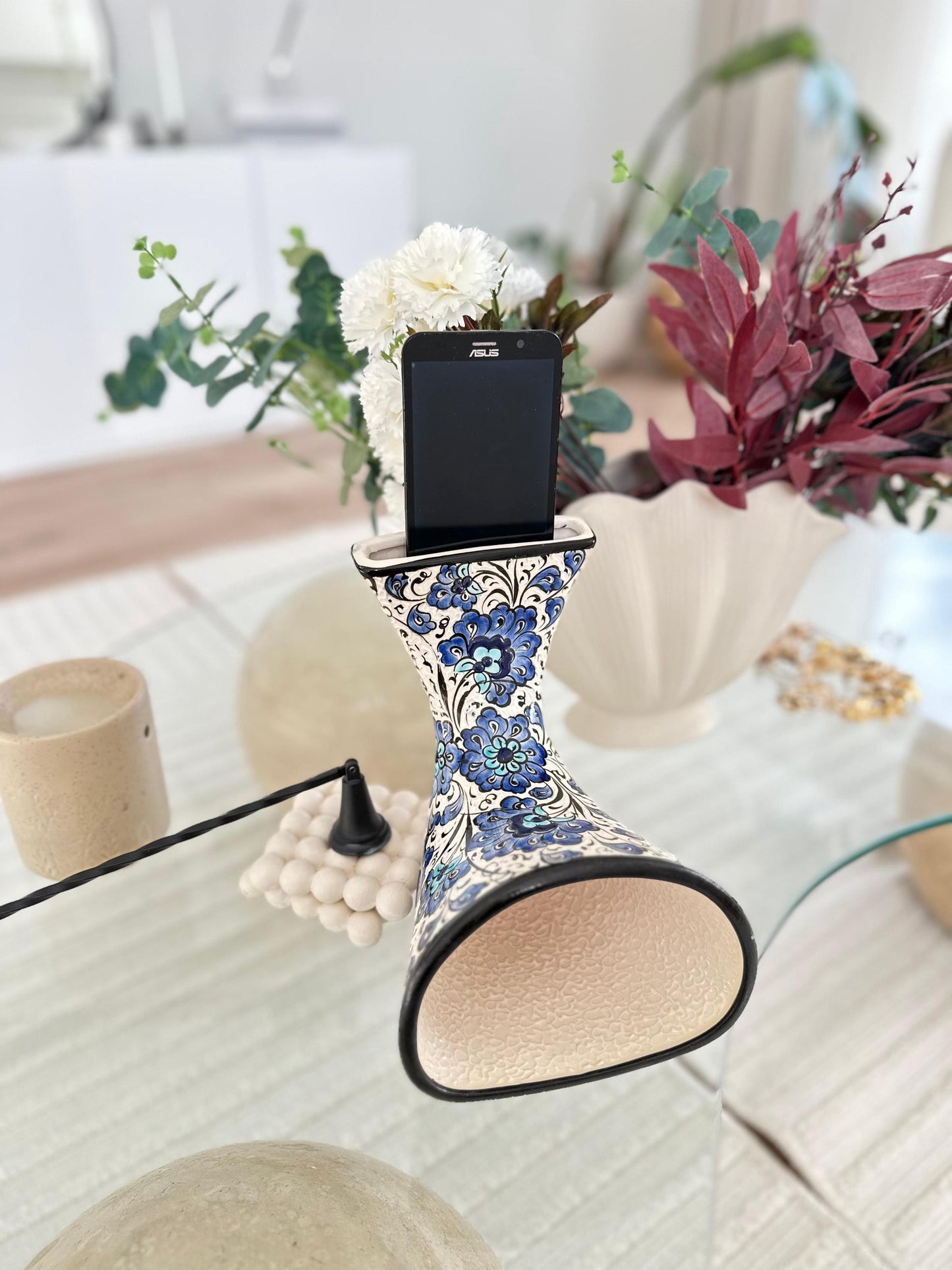 Handmade Ceramic Phone Amplifier | Unique Gramophone Design | Vintage Style Sound Booster | Turkish Ceramic Art | Gift for Music Lovers