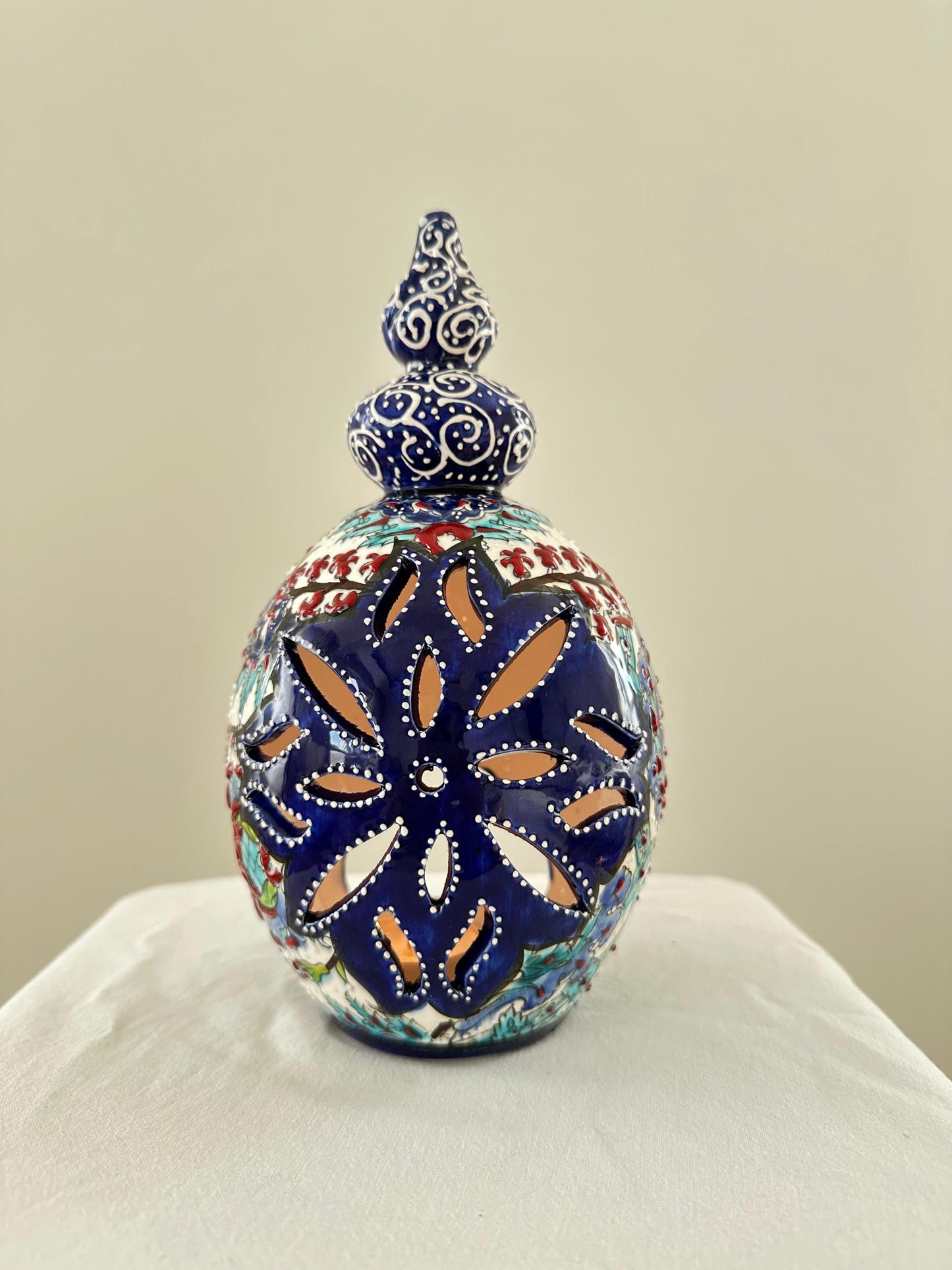 Handmade Turkish Ceramic Candle Holder: Ottoman Floral Lantern