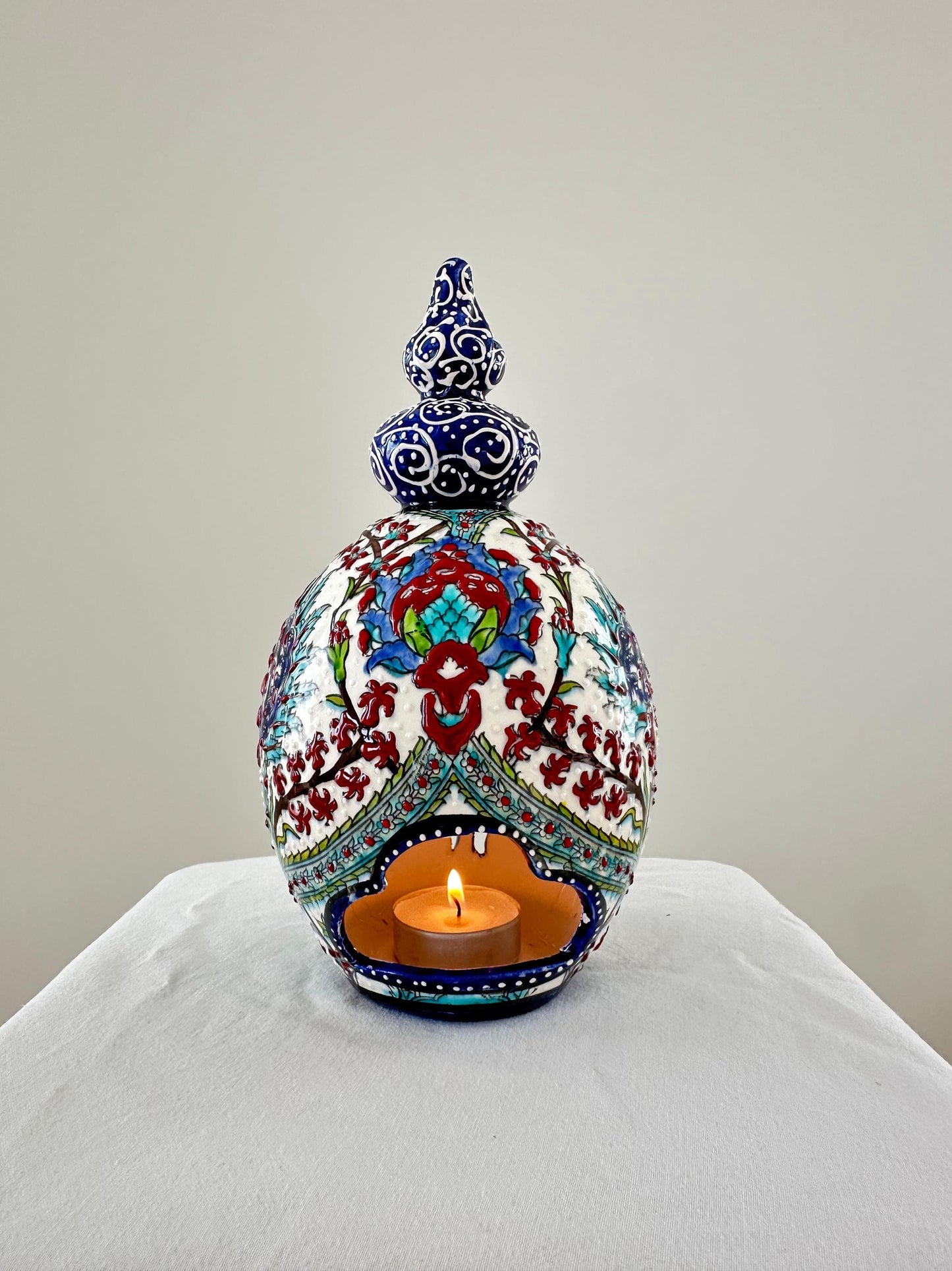 Handmade Turkish Ceramic Candle Holder: Ottoman Floral Lantern