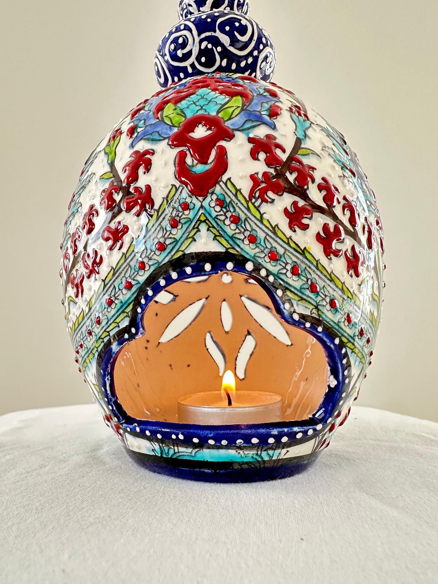 Handmade Turkish Ceramic Candle Holder: Ottoman Floral Lantern