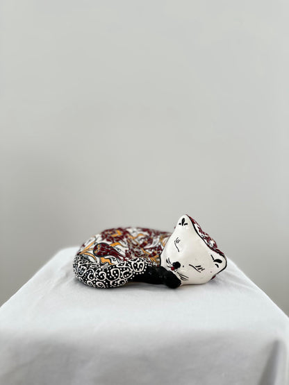 Hand-Painted Ceramic Cat Figurine – Turkish Decorative Art, Unique Gift Idea, Floral Pattern, Home Decor Accent, Artisan-Made Sculpture