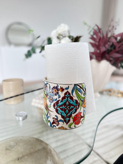 hand painted ceramic napkin holder, turkish napkin holder, ottoman decor, kitchen decor, floral ceramic, table centerpiece