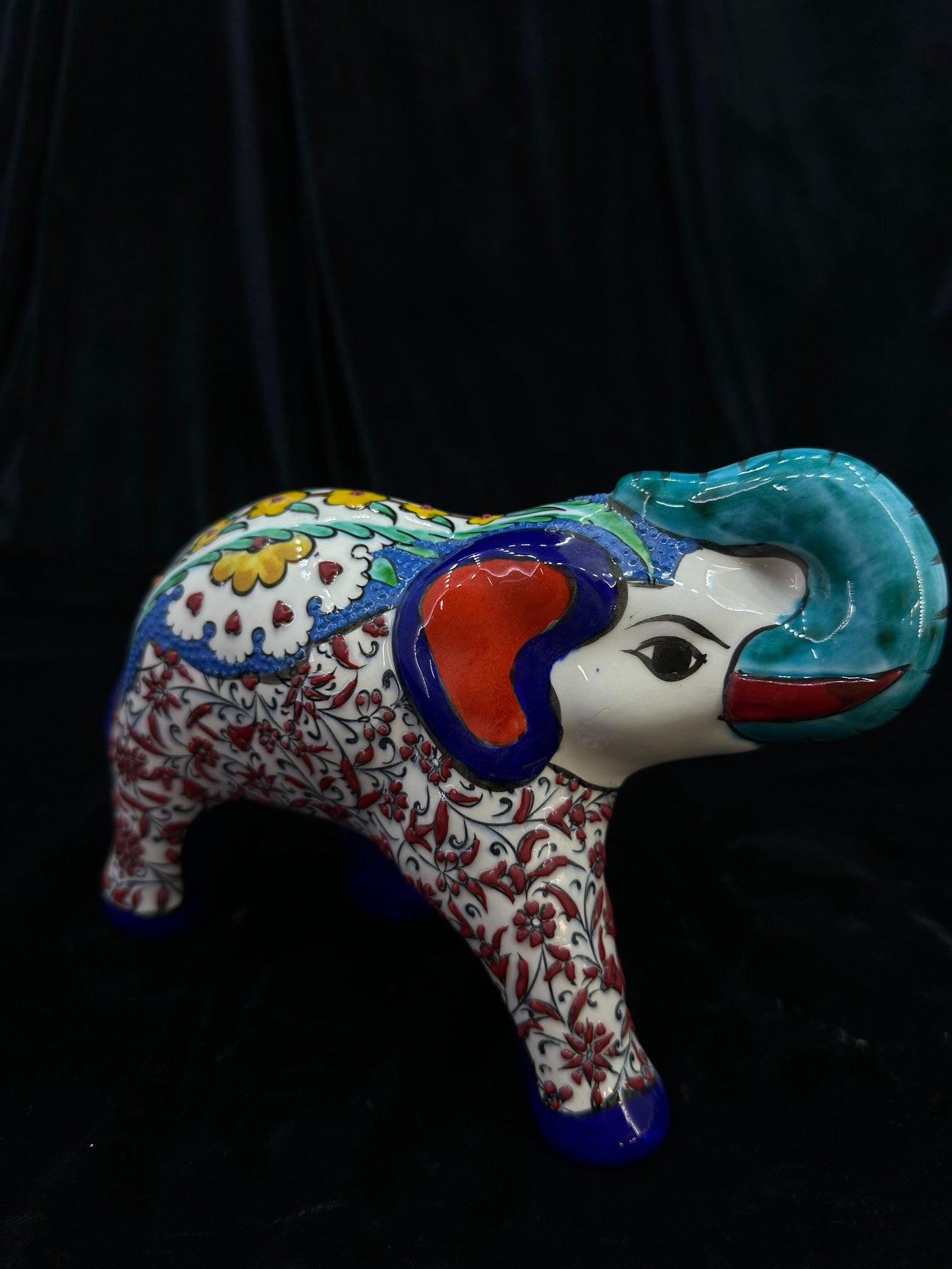 Hand-Painted Turkish Ceramic Elephant Figurine: Floral Home Decor