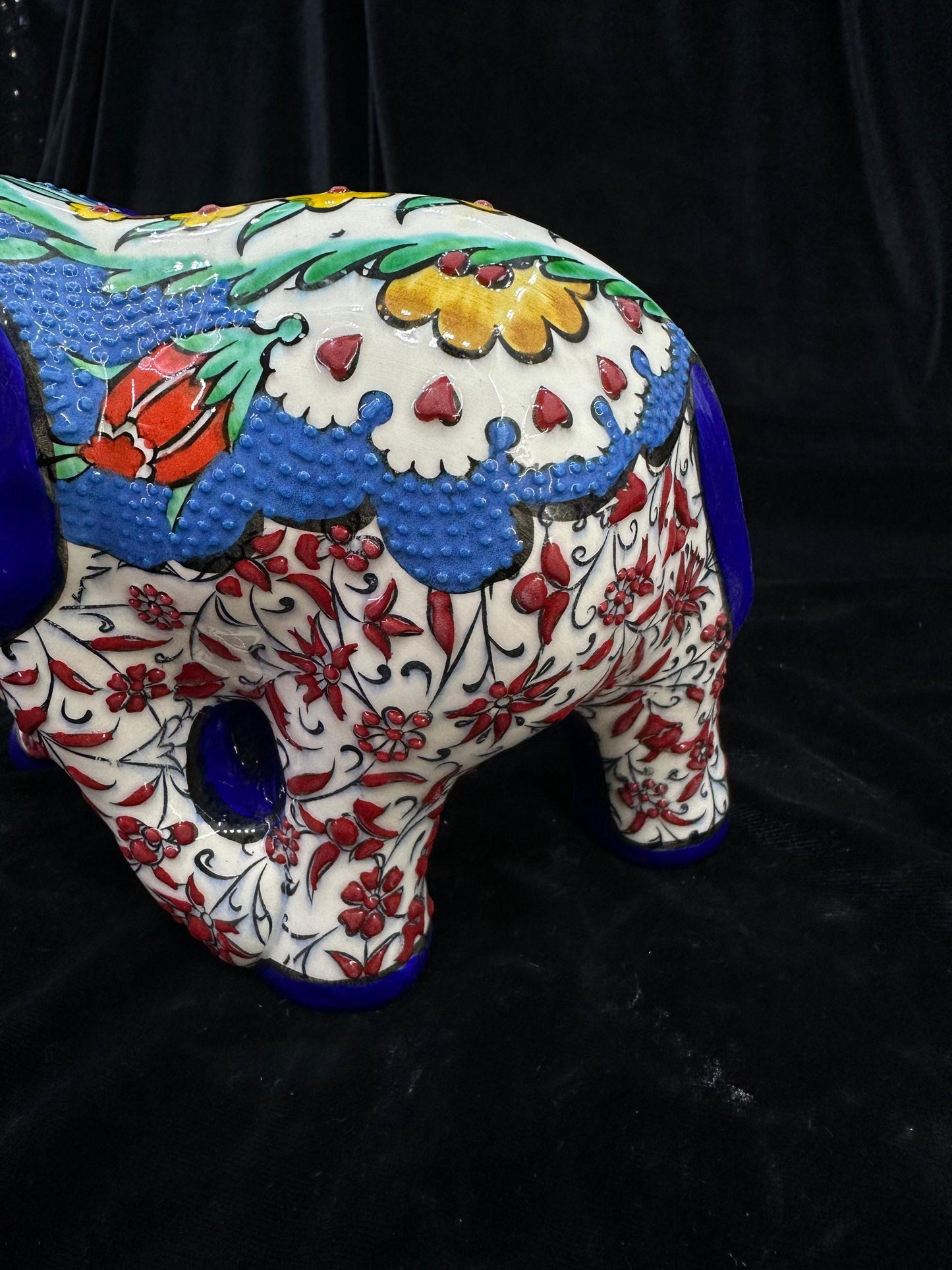 Hand-Painted Turkish Ceramic Elephant Figurine: Floral Home Decor