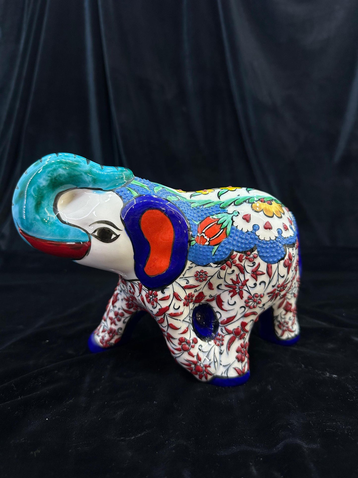 Hand-Painted Turkish Ceramic Elephant Figurine: Floral Home Decor
