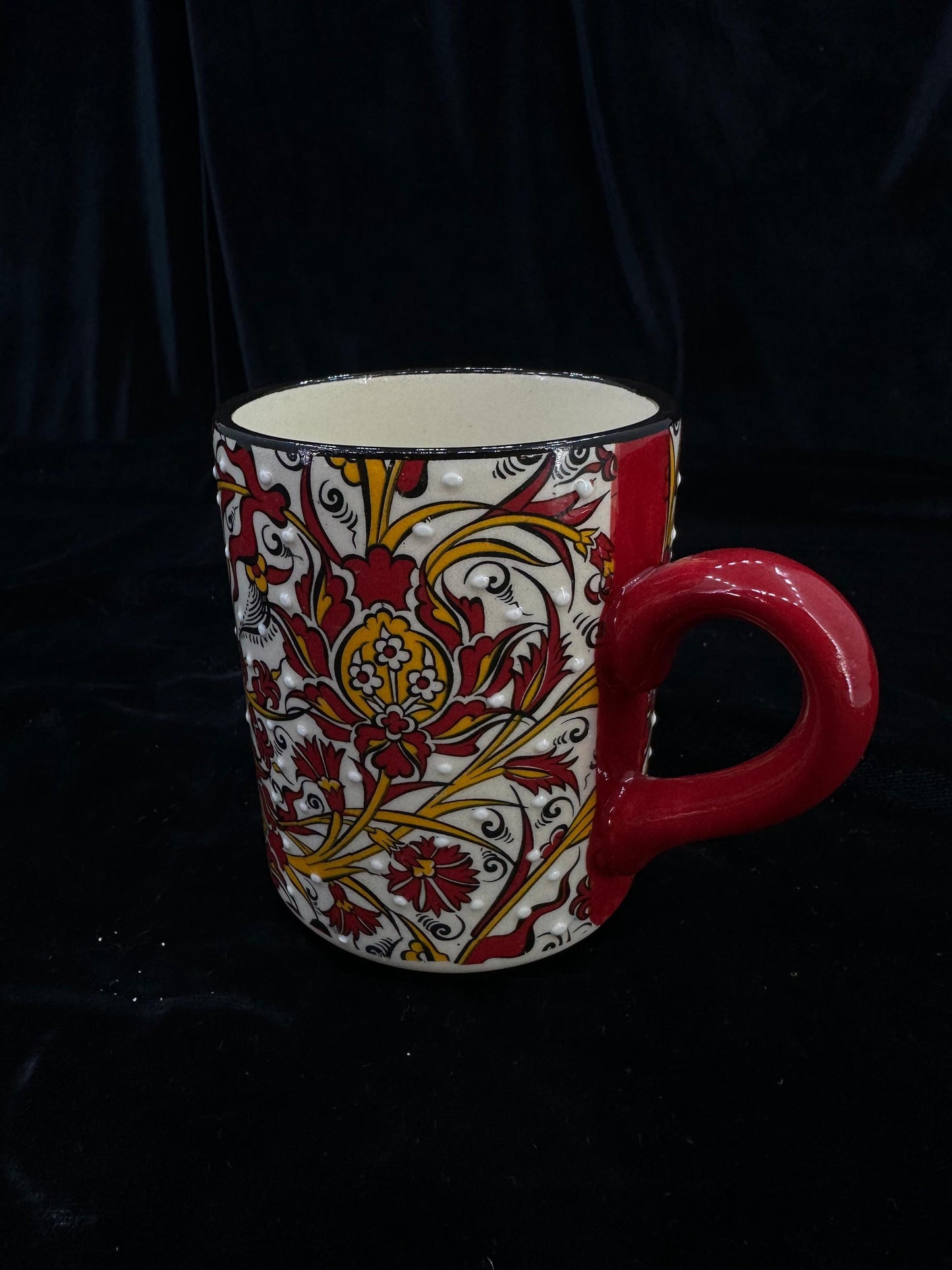 Hand-Painted Turkish Ceramic Mug – Red Floral Design, Unique Coffee or Tea Cup, Perfect Gift for Art Lovers