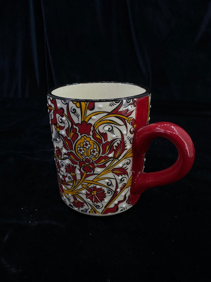 Hand-Painted Turkish Ceramic Mug – Red Floral Design, Unique Coffee or Tea Cup, Perfect Gift for Art Lovers