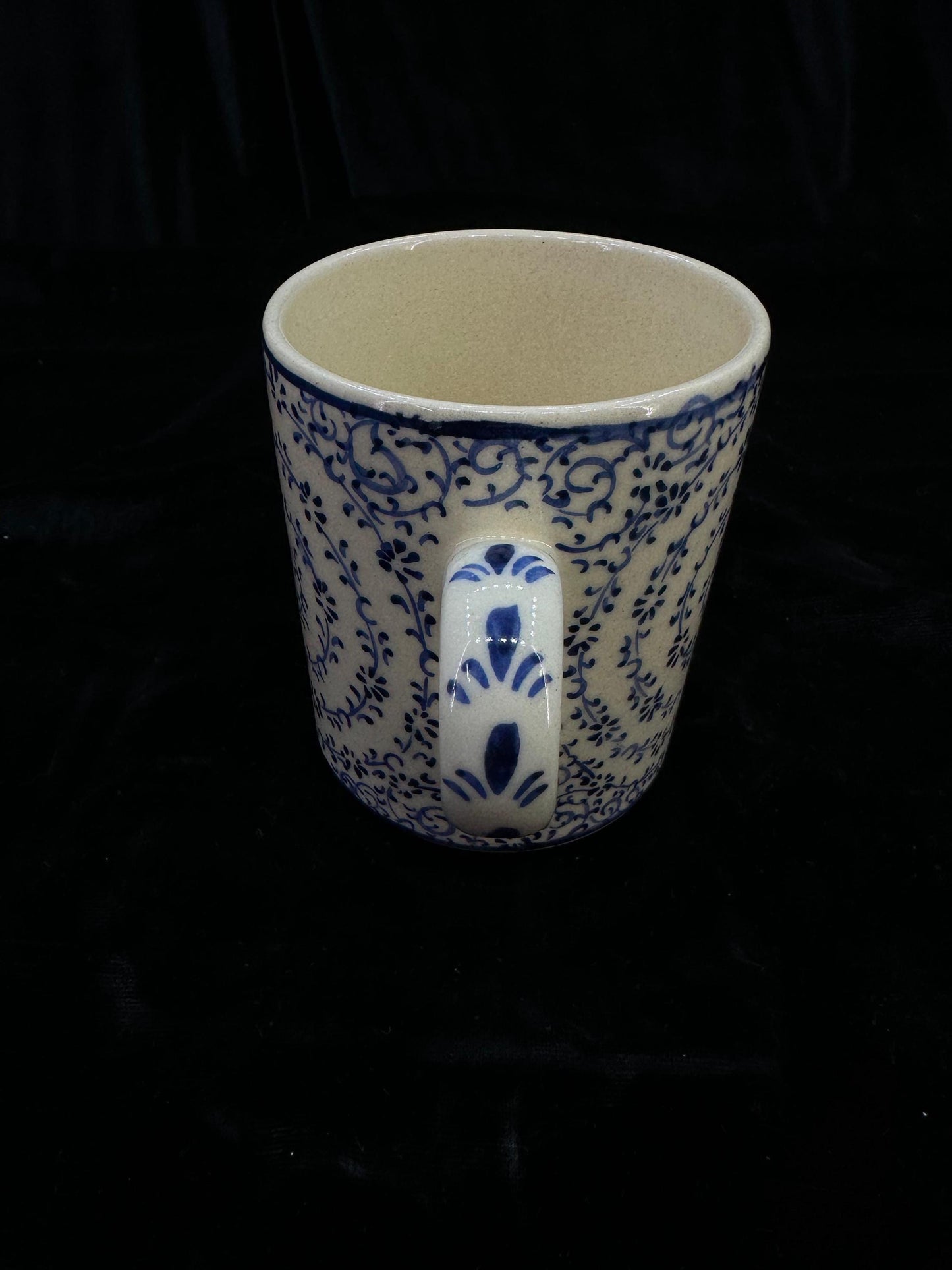 Hand-Painted Turkish Ceramic Mug – Blue Floral Spiral Design, Unique Coffee or Tea Cup, Perfect Gift for Art and Tea Lovers
