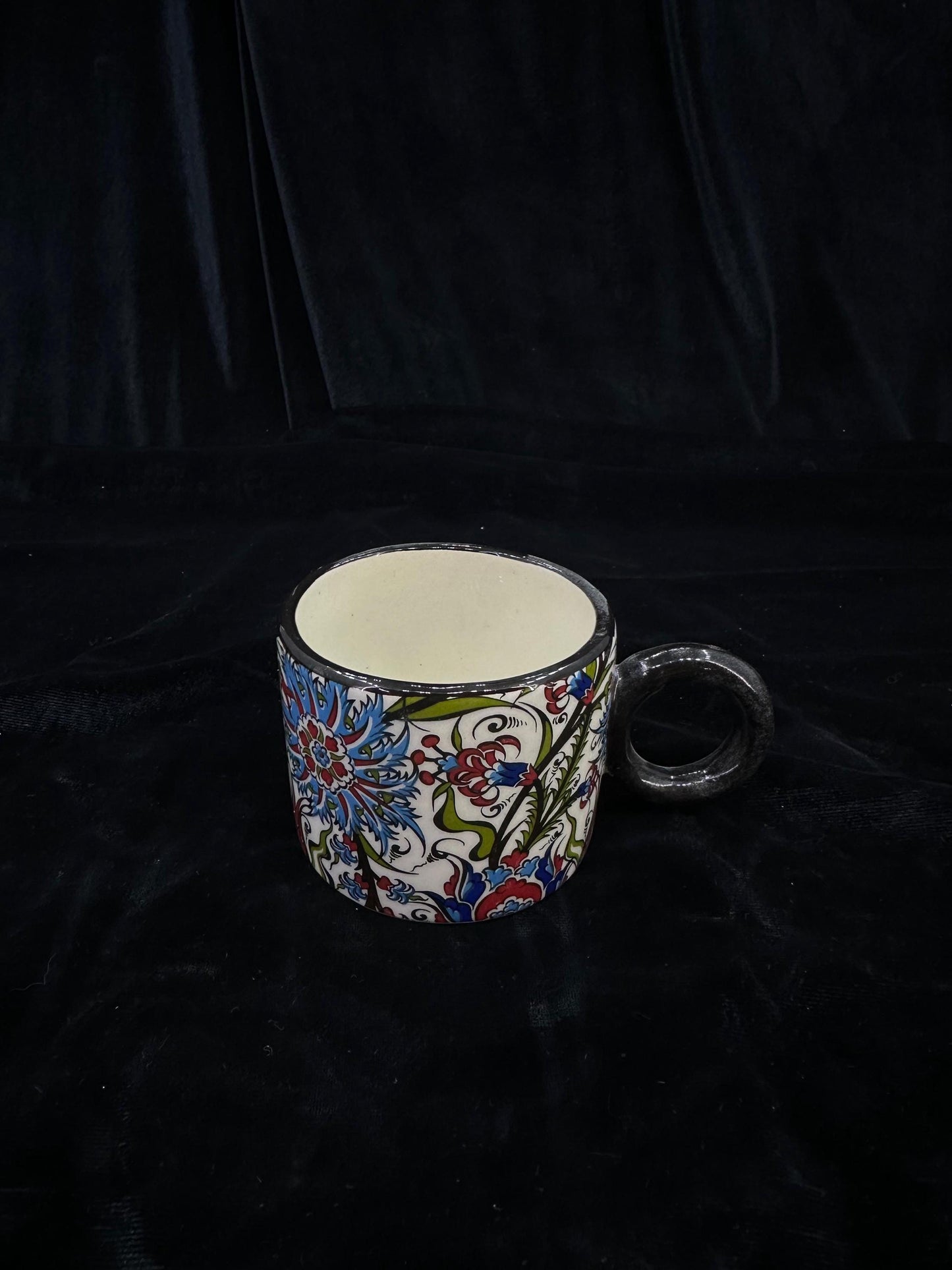 Hand-Painted Turkish Ceramic Mug – Colorful Floral Design, Unique Coffee or Tea Cup, Artisan Gift for Art Lovers