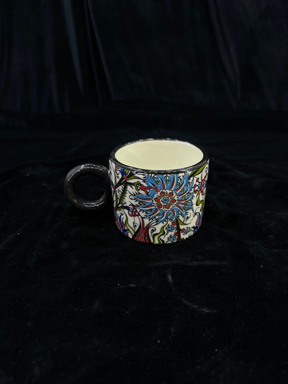Hand-Painted Turkish Ceramic Mug – Colorful Floral Design, Unique Coffee or Tea Cup, Artisan Gift for Art Lovers
