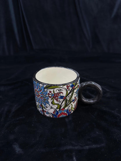 Hand-Painted Turkish Ceramic Mug – Colorful Floral Design, Unique Coffee or Tea Cup, Artisan Gift for Art Lovers