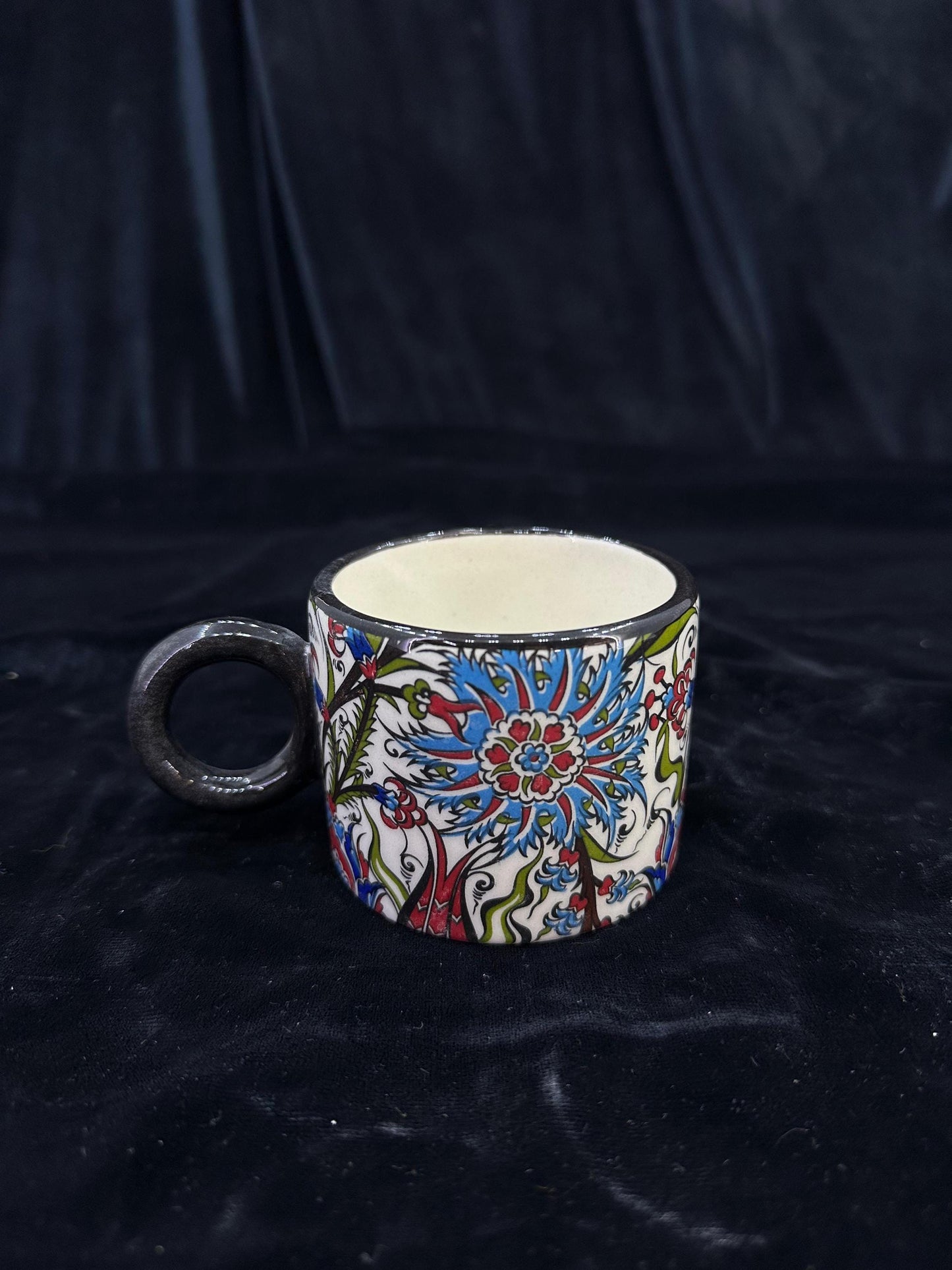 Hand-Painted Turkish Ceramic Mug – Colorful Floral Design, Unique Coffee or Tea Cup, Artisan Gift for Art Lovers