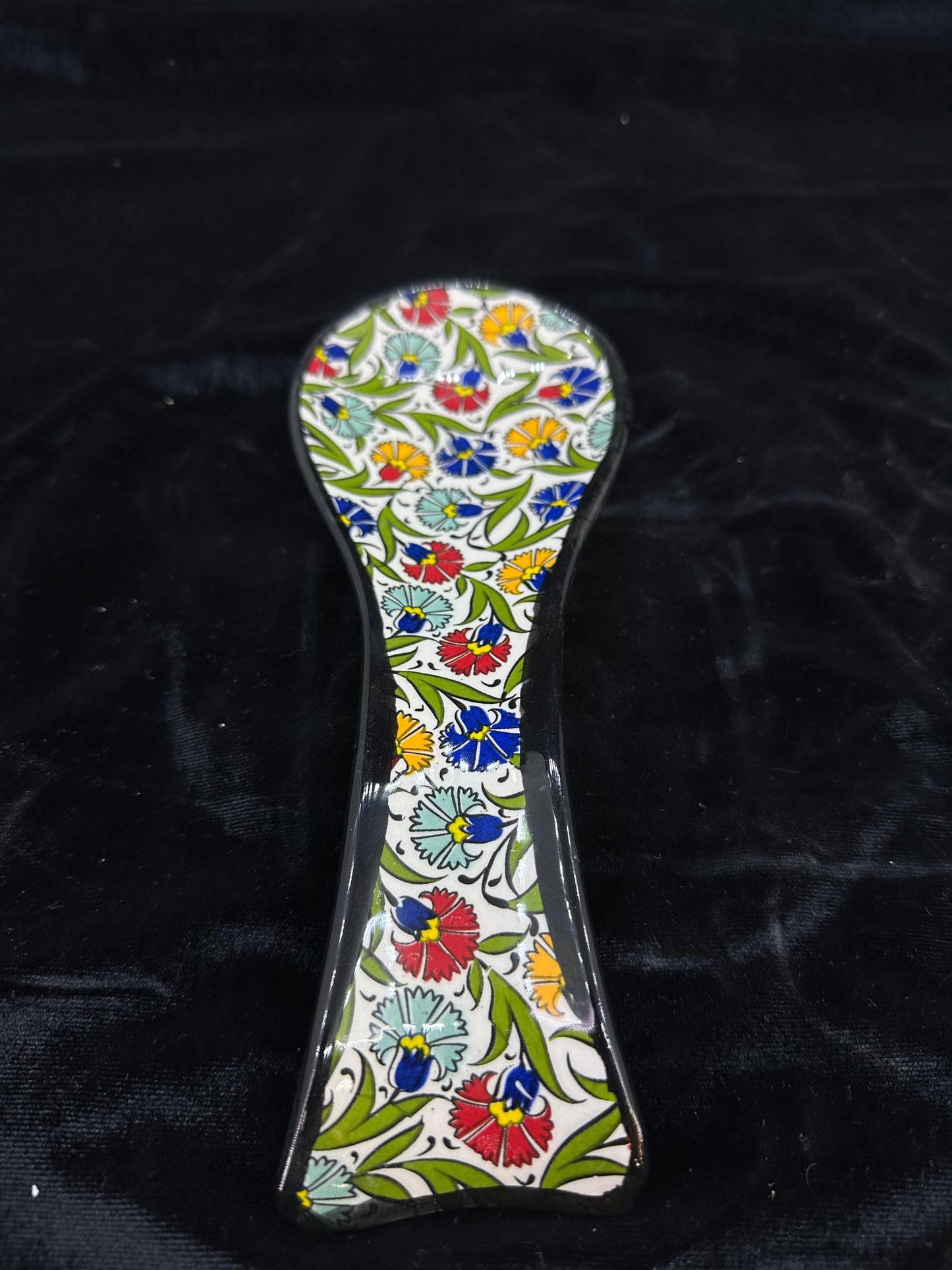 Hand-Painted Turkish Ceramic Spoon Rest – Colorful Floral Design, Unique Kitchen Accessory, Artisan Gift, 1 Piece