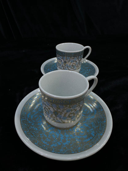 porcelain coffee set, gold coffee cup, turkish espresso cup, luxury coffee gift, handmade cup set, blue floral decor
