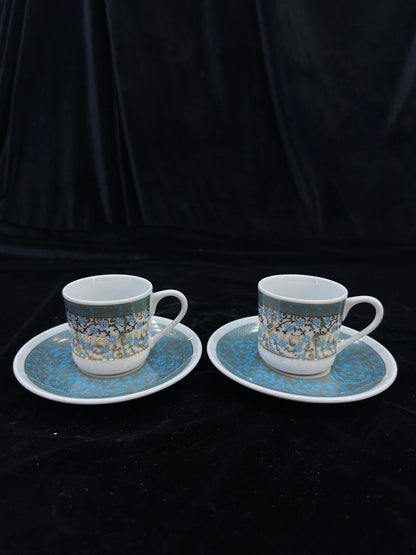 porcelain coffee set, gold coffee cup, turkish espresso cup, luxury coffee gift, handmade cup set, blue floral decor