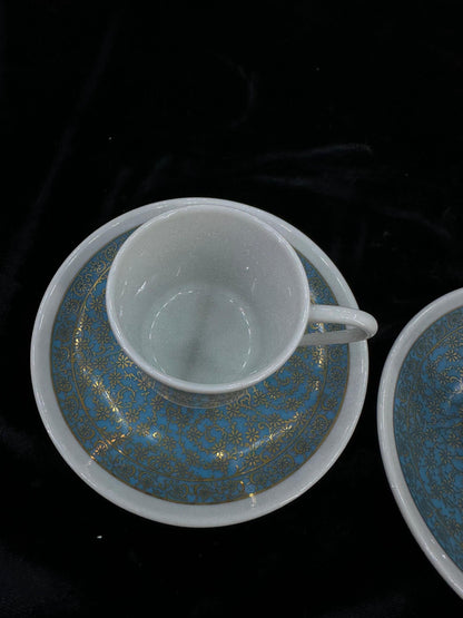 porcelain coffee set, gold coffee cup, turkish espresso cup, luxury coffee gift, handmade cup set, blue floral decor