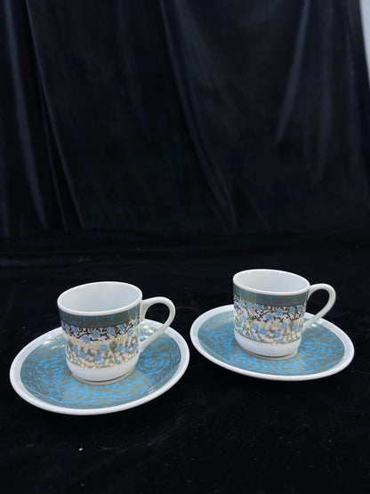 porcelain coffee set, gold coffee cup, turkish espresso cup, luxury coffee gift, handmade cup set, blue floral decor
