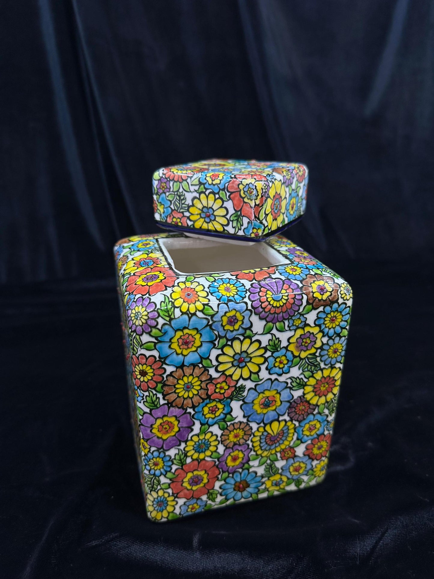 Handmade Turkish Ceramic Jar with Lid - Colorful Floral Pottery