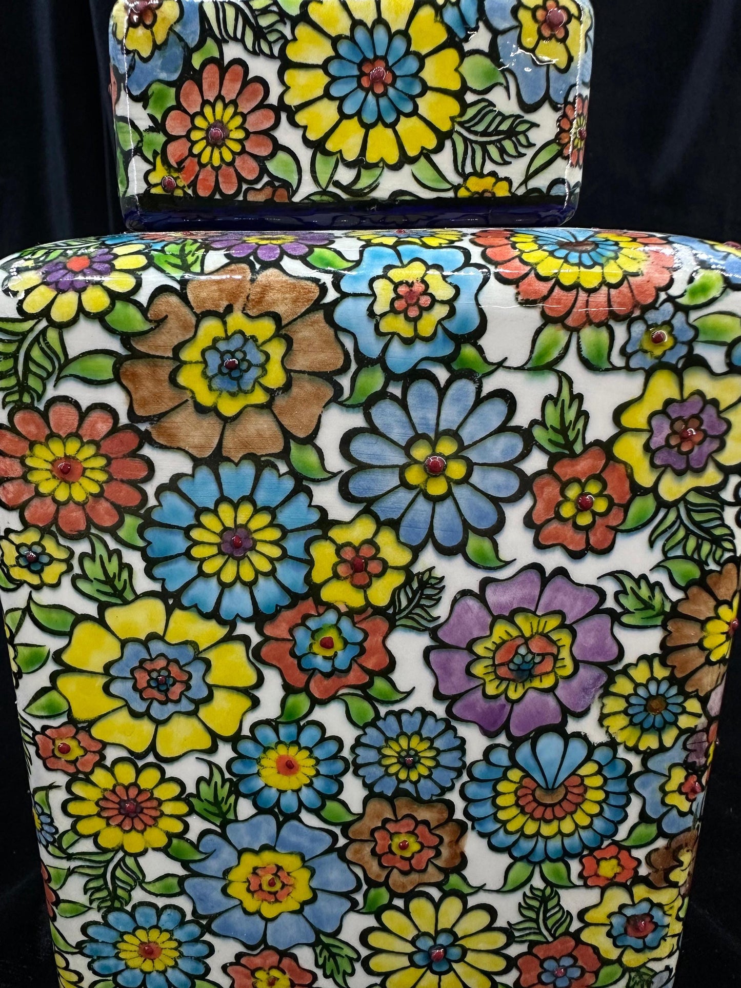 Handmade Turkish Ceramic Jar with Lid - Colorful Floral Pottery