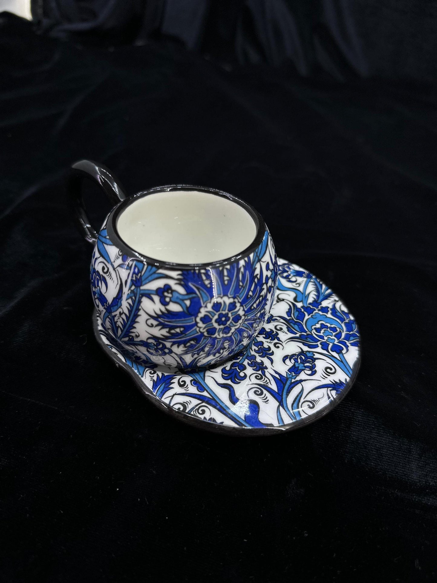 ceramic espresso cup, turkish coffee set, floral coffee cup, hand painted saucer, small latte cup,coffee cup gift