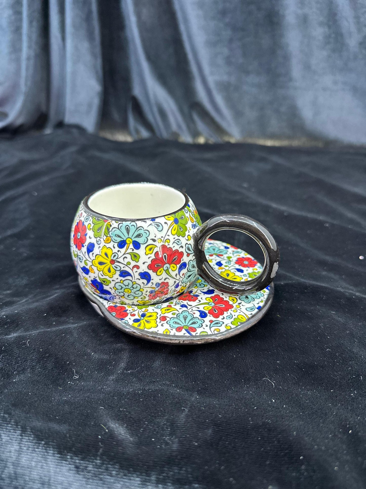coffee cup, ceramic espresso set, hand painted, floral design, gift for her