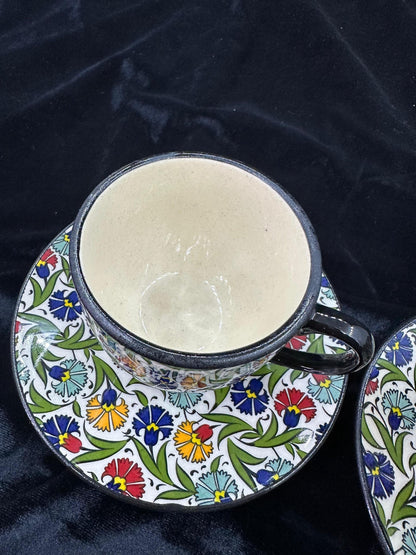 ceramic tea cup set, turkish tea cup, hand painted saucer, floral tea cup, ottoman tea set, ceramic gift, tea decor, handmade mug