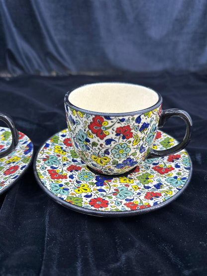 ceramic tea cup set, turkish tea cup, hand painted saucer, floral tea cup, ottoman tea set, ceramic gift, tea decor, handmade mug