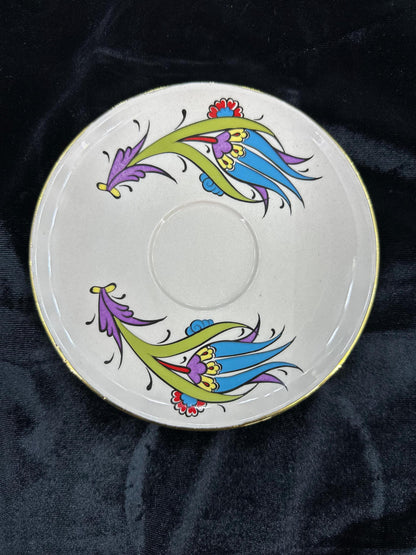 Hand-Painted Turkish Coffee Cup Set, Gold Trim, Floral Design, Ceramic, Gift for Coffee Lovers