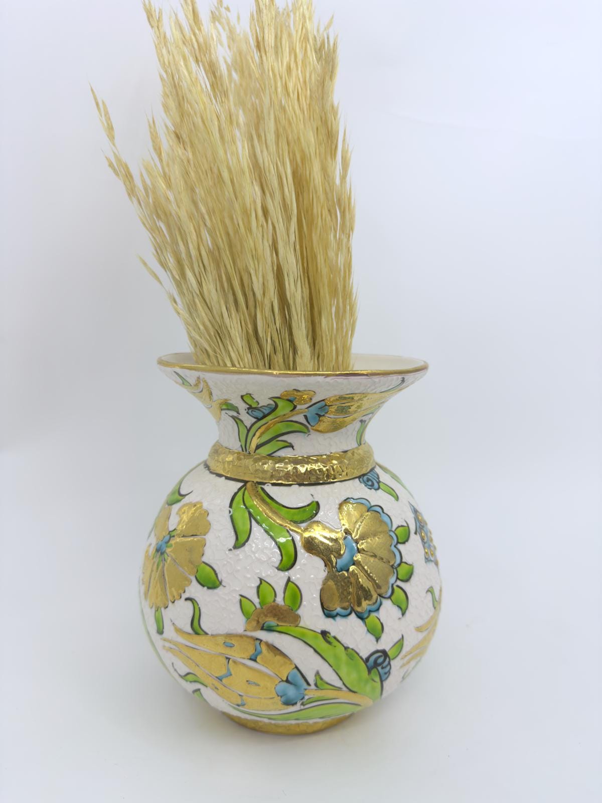 turkish vase,gold floral vase,ottoman ceramic vase,turkish pottery decor,elegant flower vase,handpainted vase gift,unique home decor