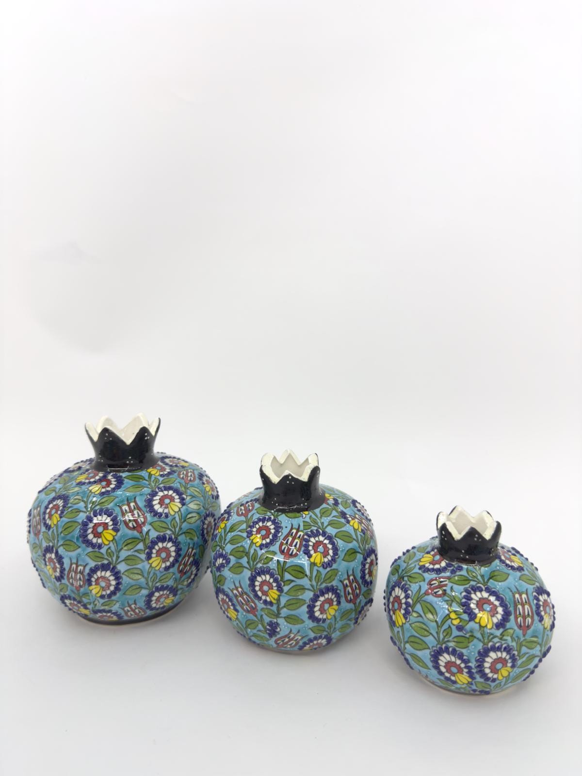 Handmade Ceramic Pomegranate Set - 3-Piece Decorative Ornament -Turkish Pottery Gift - Unique Home Decor Accent
