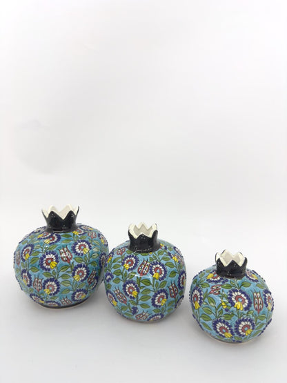 Handmade Ceramic Pomegranate Set - 3-Piece Decorative Ornament -Turkish Pottery Gift - Unique Home Decor Accent