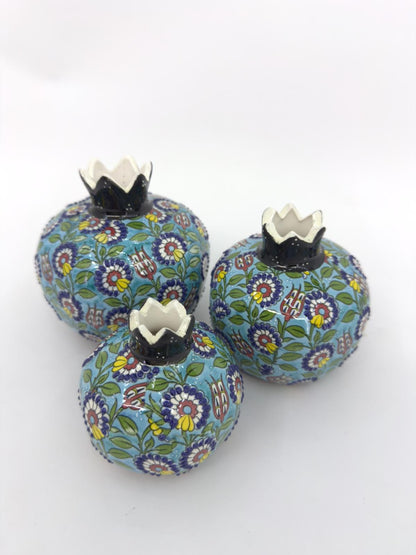 Handmade Ceramic Pomegranate Set - 3-Piece Decorative Ornament -Turkish Pottery Gift - Unique Home Decor Accent