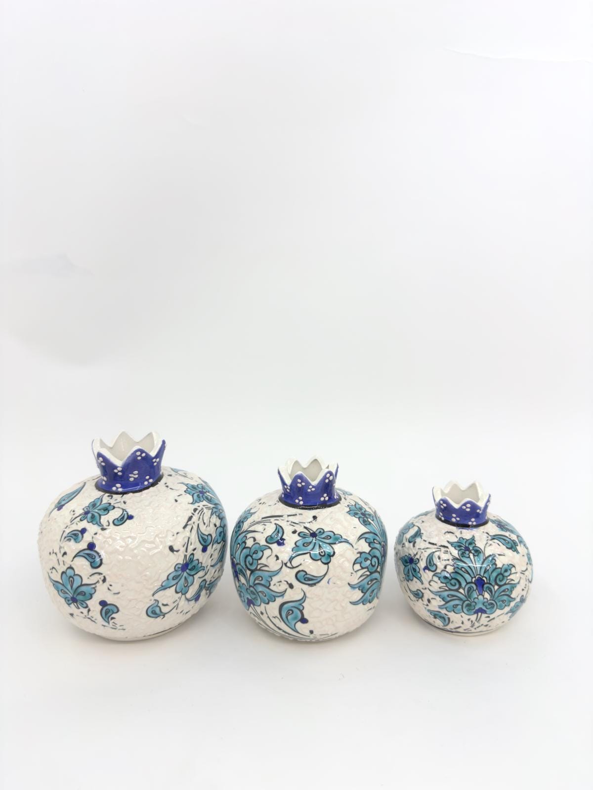 Handmade Ceramic Pomegranate Set - 3-Piece Decorative Ornament -Turkish Pottery Gift - Unique Home Decor Accent