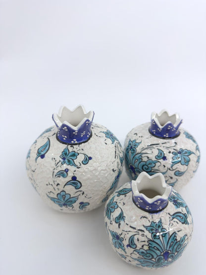 Handmade Ceramic Pomegranate Set - 3-Piece Decorative Ornament -Turkish Pottery Gift - Unique Home Decor Accent