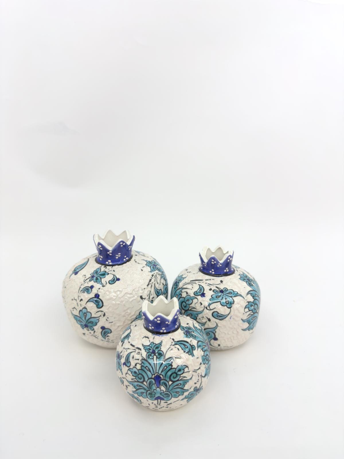 Handmade Ceramic Pomegranate Set - 3-Piece Decorative Ornament -Turkish Pottery Gift - Unique Home Decor Accent