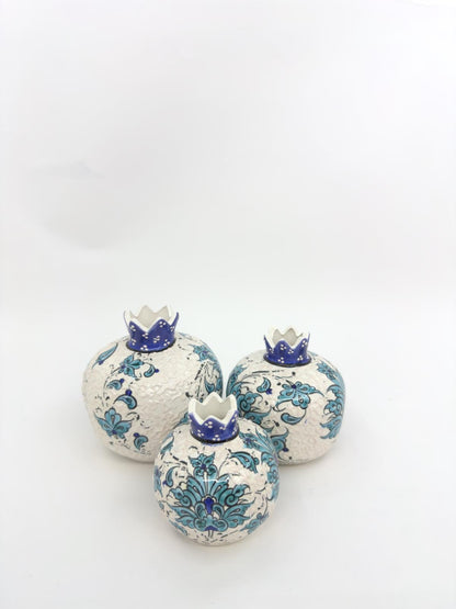 Handmade Ceramic Pomegranate Set - 3-Piece Decorative Ornament -Turkish Pottery Gift - Unique Home Decor Accent