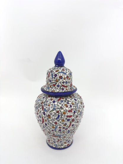 handcrafted ceramic jar,ottoman vase with lid,turkish pottery jar,floral embossed jar,decorative storage jar,artisan ceramic vase,gift idea