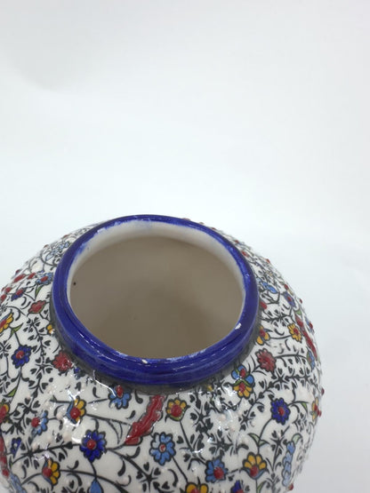 handcrafted ceramic jar,ottoman vase with lid,turkish pottery jar,floral embossed jar,decorative storage jar,artisan ceramic vase,gift idea
