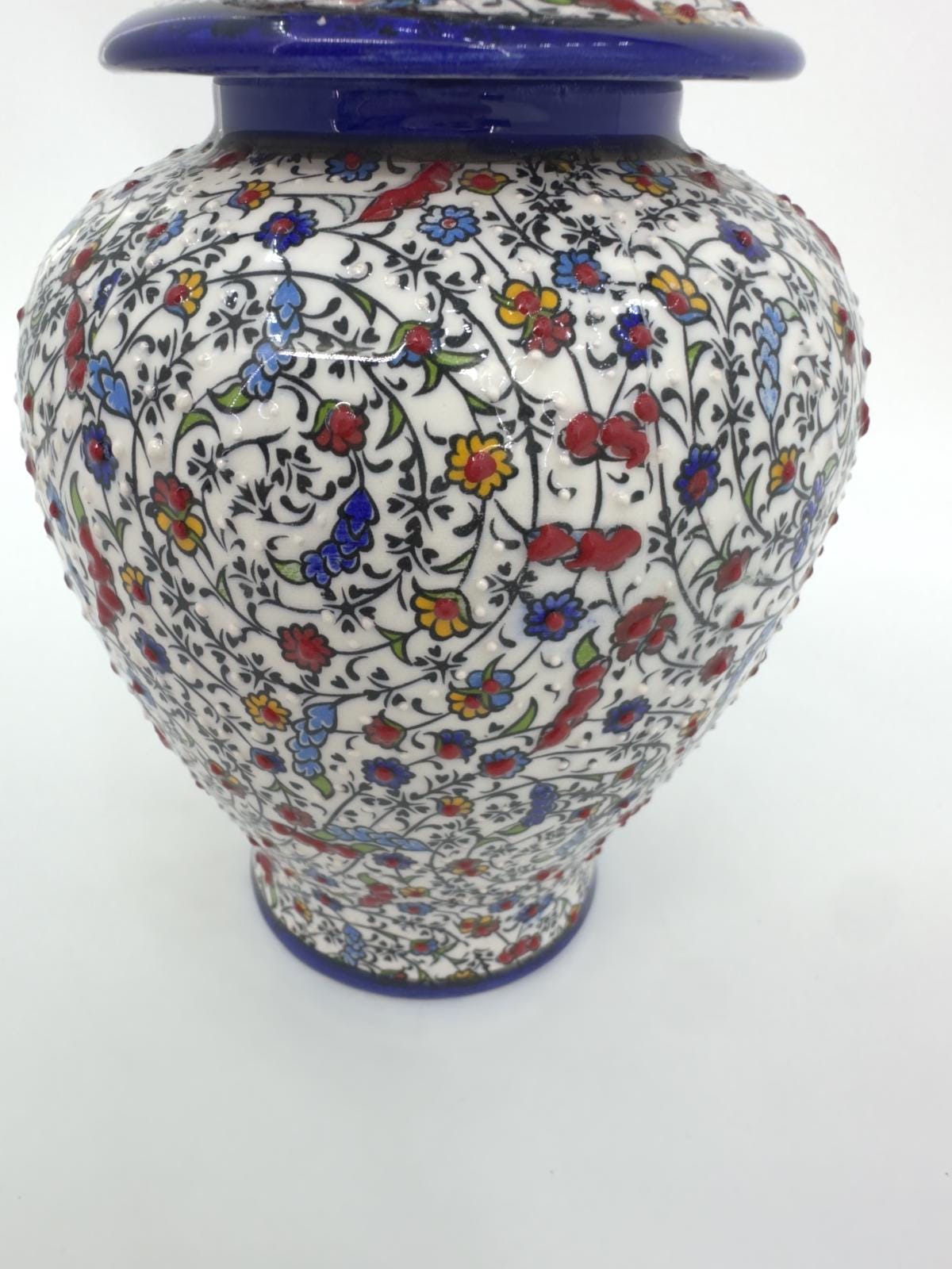 handcrafted ceramic jar,ottoman vase with lid,turkish pottery jar,floral embossed jar,decorative storage jar,artisan ceramic vase,gift idea