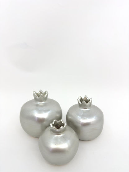 Handmade Silver Pomegranate Decor Set - Elegant Turkish Ceramic Art for Modern Homes, Gift-Ready, Shipped Fast from Turkey