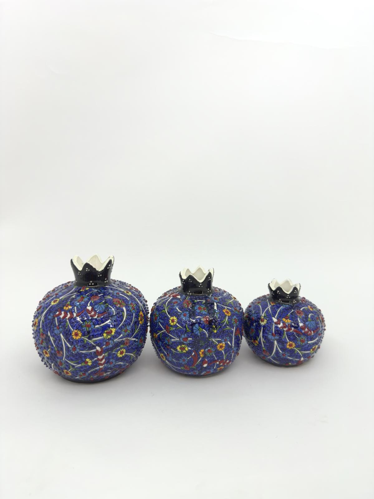 Handmade Ceramic Pomegranate Set - 3-Piece Decorative Ornament -Turkish Pottery Gift - Unique Home Decor Accent