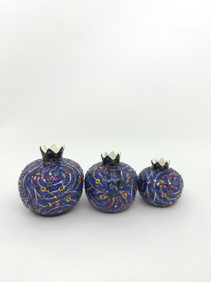 Handmade Ceramic Pomegranate Set - 3-Piece Decorative Ornament -Turkish Pottery Gift - Unique Home Decor Accent