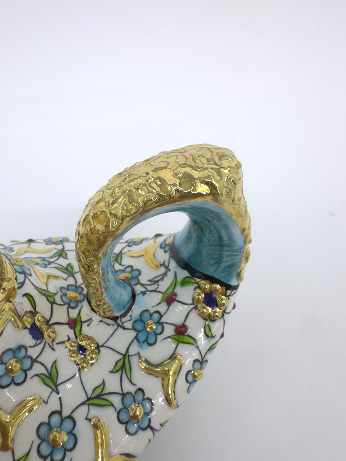 Hand-Painted Turkish Oil Lamp: Vintage Floral Ceramic Gaz Lamp