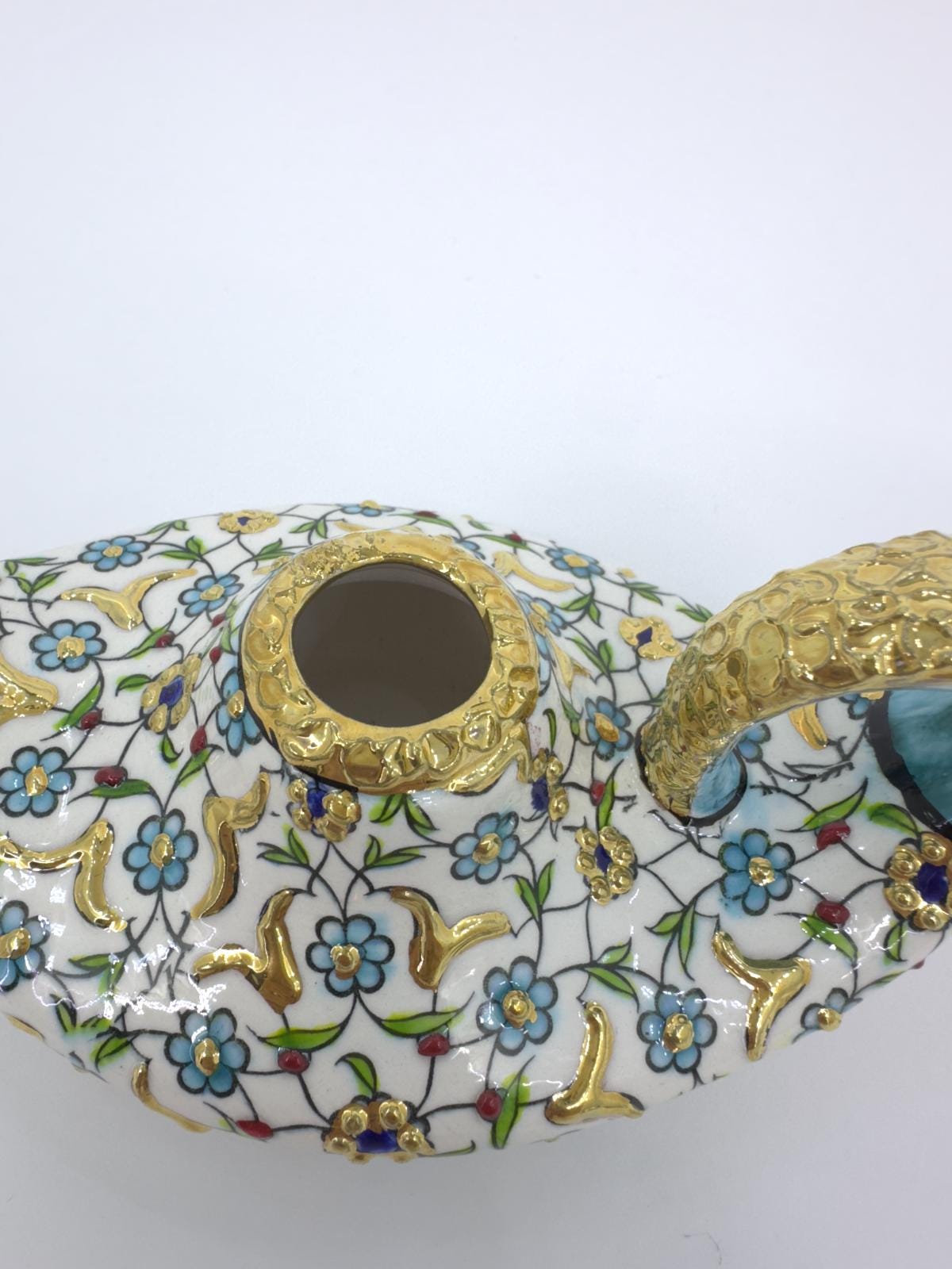 Hand-Painted Turkish Oil Lamp: Vintage Floral Ceramic Gaz Lamp