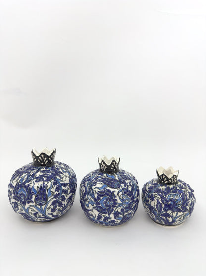 Handmade Ceramic Pomegranate Set - 3-Piece Decorative Ornament -Turkish Pottery Gift - Unique Home Decor Accent