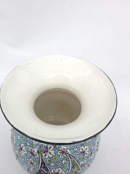 Handmade Turkish Ceramic Flower Vase - Decorative Blue Pottery with Traditional Floral Patterns - Unique Gift for Home Decor & Art Lovers