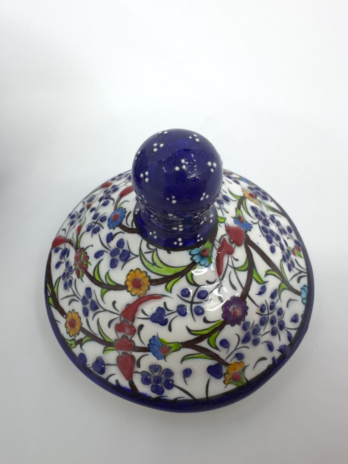 Handmade Turkish Ceramic Honey Jar - Floral Design Sugar Bowl - Iznik Style Decorative Keepsake - Unique Gift for Home or Kitchen Decor