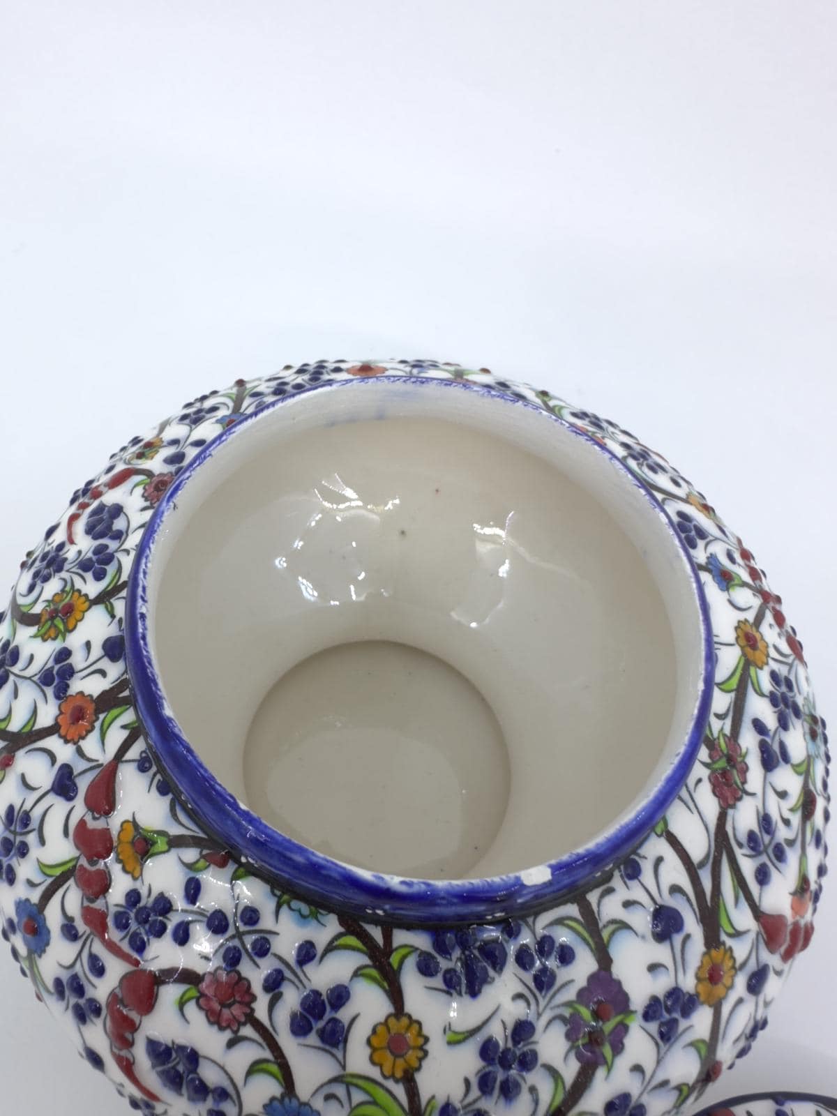 Handmade Turkish Ceramic Honey Jar - Floral Design Sugar Bowl - Iznik Style Decorative Keepsake - Unique Gift for Home or Kitchen Decor